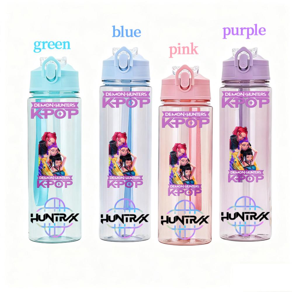 800ML KPOP Demon Hunters Transparent Water Cup Leakproof Shatterproof Anime Fashion Portable Sports Cup designed for Boys and Girls Present