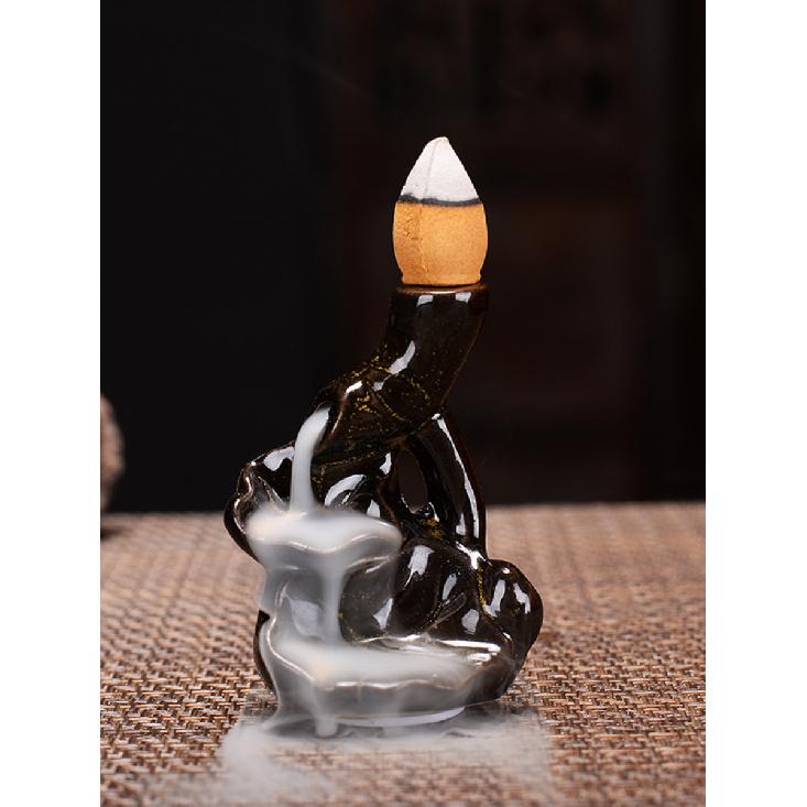 YXYMCF Backflow Incense Burners Gourd Turn Things Around Cone Censers Ceramic Mini Desk Ornaments Mustard Zen Incense Holder 1pc 7