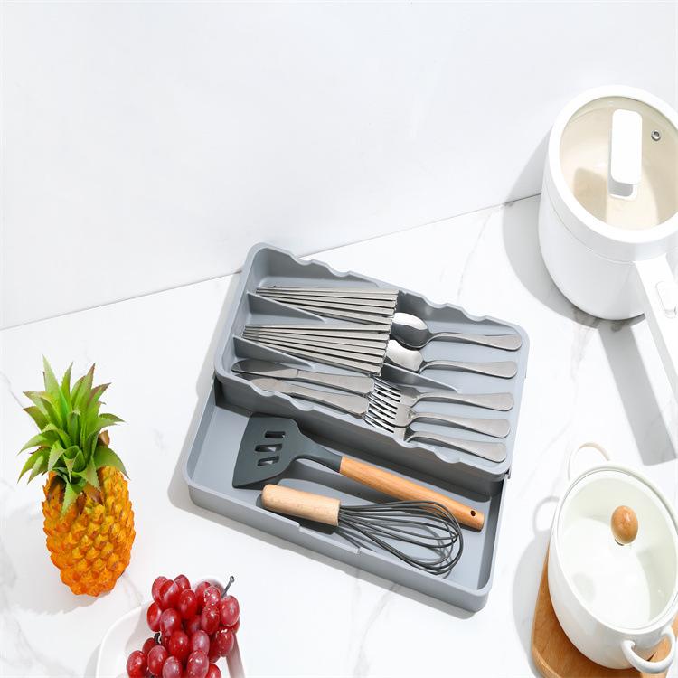 Kitchen Drawer Storage Rack Telescopic Drain Knife Fork Spoon Chopsticks Storage Box Cutlery Divider Storage Rack Organizer