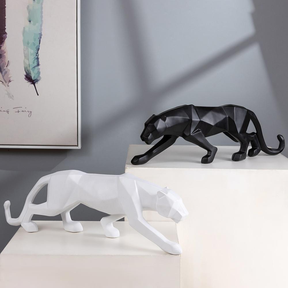 Panther Statue Animal Figurine Abstract Geometric Style Resin Leopard Sculpture Home Office Desktop Decoration Crafts