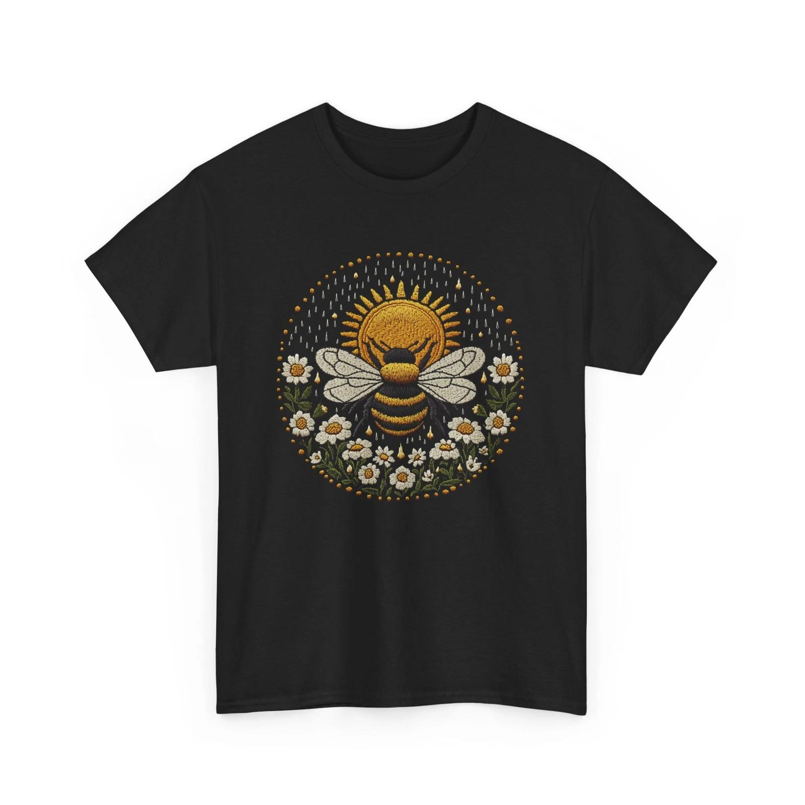 

Bee T-Shirt | Save the Bees Shirt | Honeybee | Embroidered Bee Flowers Boho Sun M