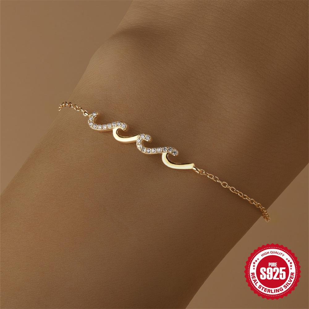 925 Sterling Silver Fashion Summer Wave Pendant Bracelet Women'S Original Design Simple High-End Bracelet Jewelry