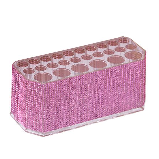 Rhinestone Acrylic Makeup Brush Holder 26 Holes Nail Brush Storage Box Desk Pen Organizer Display Stand for Cosmetic Tools Eyebrow Pencil Eyeliners