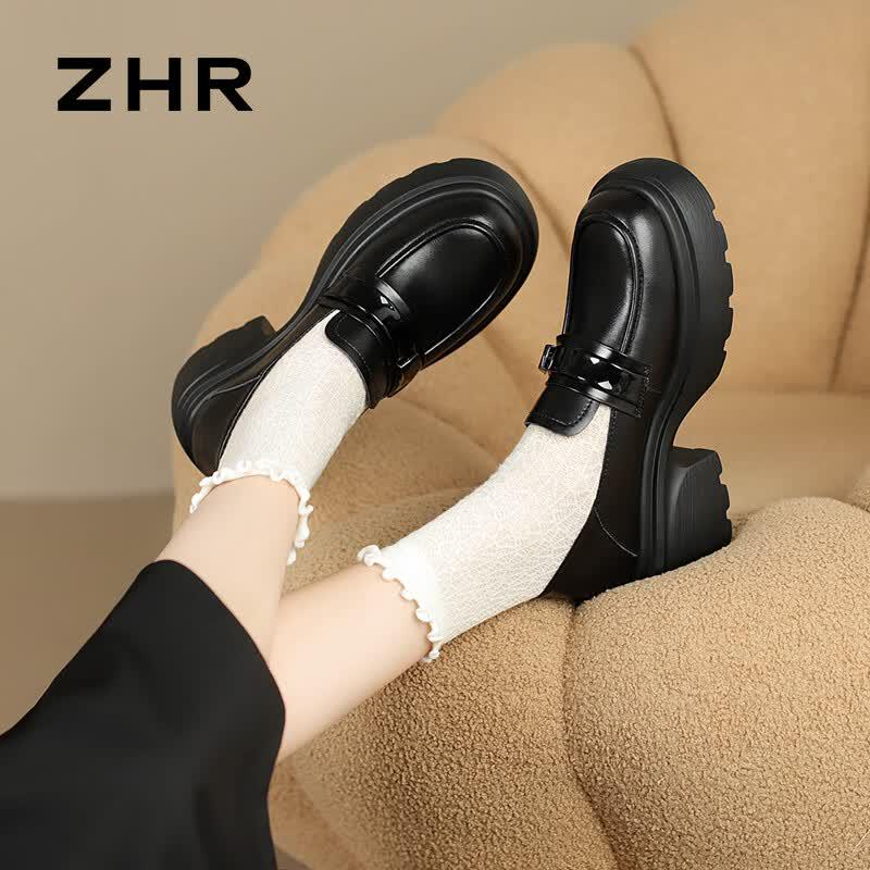 ZHR Women s Genuine Leather Thick-Sole Loafers 39