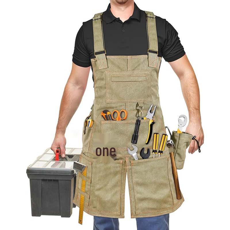 Thick Canvas Modern Minimalist Apron with Custom Logo, Cup Pocket, and Tool Holder for Electricians and Carpenters.