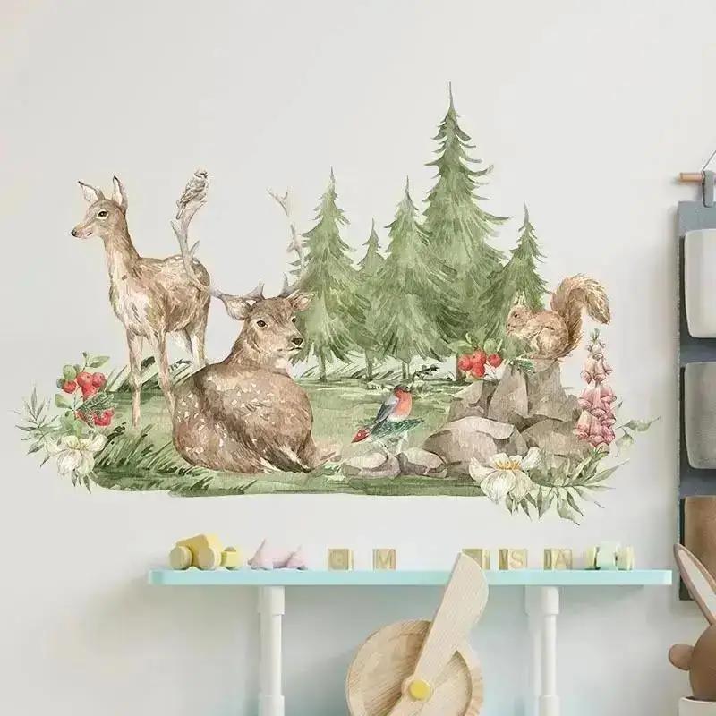 Cartoon Forest Animals Wall Stickers For Kids Rooms Children Baby Bedroom Livingroom Animals Home Decoration Wall Decals Poster