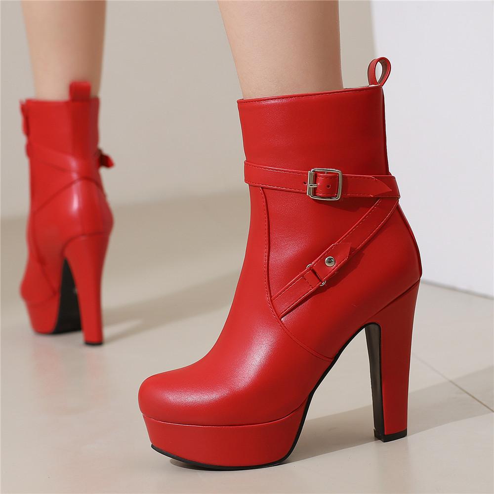Fashion Fashion Platform Boots Women Sexy Rivets Ankle Boots For Women Red Yellow White Black Short Party Shoes Lady Footwear Size 34-46