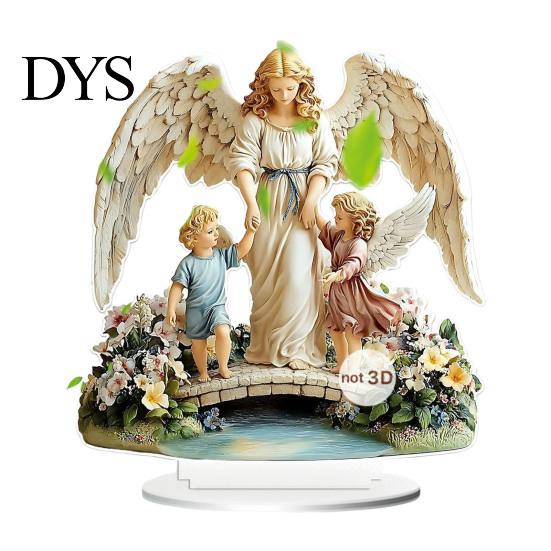Spiritual Gift for Baptism Virgin And Angel Ornament, 2D Acrylic Religious Ornament with Catholic Statue Base, Table Centerpiece, Christian