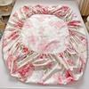 Pink Blooming Flowers Pattern Fitted Sheet Set 3Pcs Romantic Skin Friendly Comfortable Soft Mattress Cover with Elastic Band