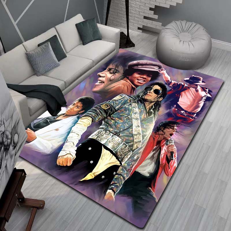 Tappeto Artistico 3D Moda MJ Michael Jackson King of Pop per Camera da Letto Soggiorno Divano Casa Zerbino Decorazione, Tappetino Pavimento Grande Antiscivolo per Bambini