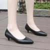 New Comfortable Leather Women Black White Wedding Shoes Bride Low Med Thin High Heels Office Work Pumps for Woman