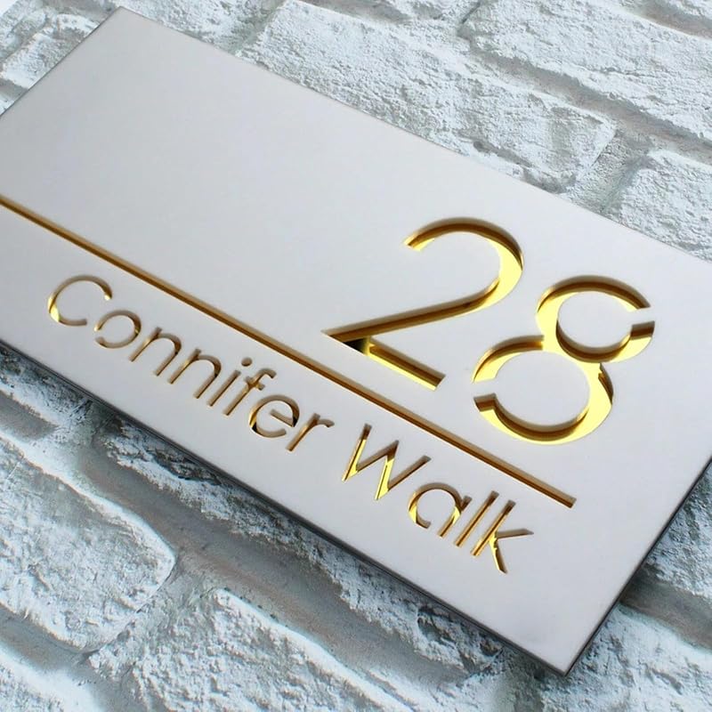 

Индивидуальная табличка с номером дома, наружная табличка с номером дома, персонализированная табличка с номером дома, современная акриловая лазерная резка, 3D-табличка с номером дома и названием улицы белого золота