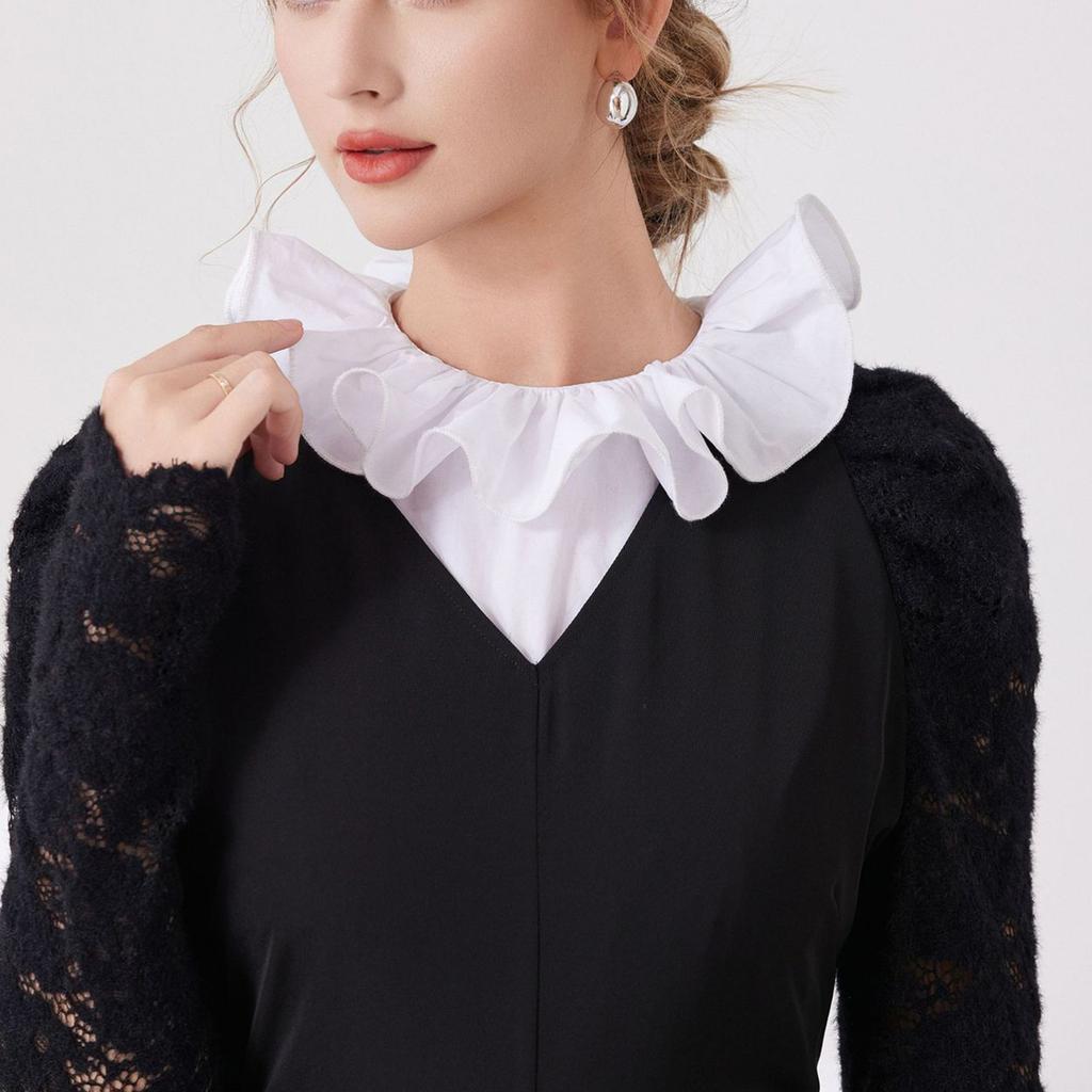 Elegant Detachable Ruffle Collar And Arm Sleeves Set For Formal Event Breathable Fabric Fashion Outfit Neck Accessory