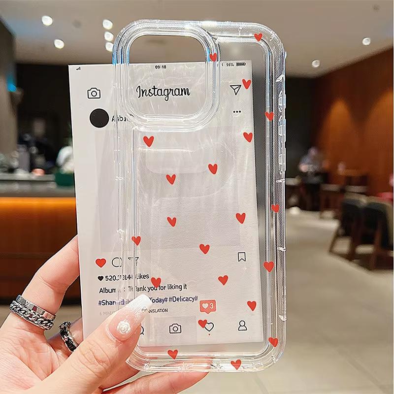 Vintage Love Heart Pattern Phone Case For iPhone 17 Pro Max 16 15 Pro 14 13 12 11 XR XS 17Air 16 Plus 416E Clear Bumper Cover