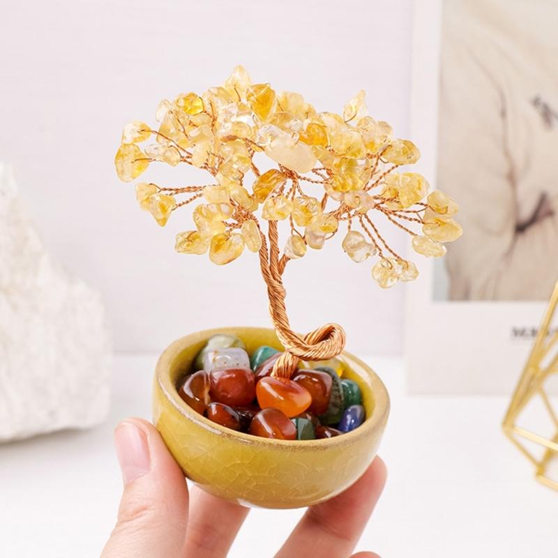 Crystal Gemstones Money Tree Gemstones Tree Natural Stone Tree for Financial Stability and Success, Office Desk Decors