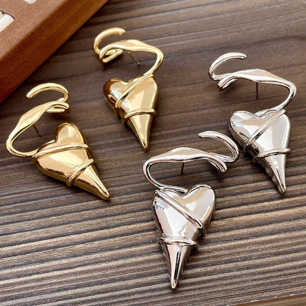 Twined Metal Eardrop Irregular Exaggerated Earrings Temperament Heart Earrings  Party