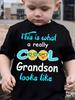 Kids Colorful Cool Grandson Print T-Shirt, Boys Summer Short Sleeve Tee
