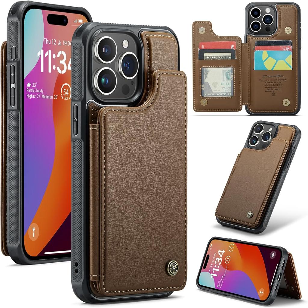 IPhone Wallet Protective Case with Card Holder, RFID Shielding, Men's and Women's Shock-absorbing Leather Bracket, Durable Protective Phone Case