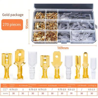 270PCS Electrical Crimp Terminal Connector Pliers Cold Press Electrical Wire Connector Male And Female Spade Connectors Kit