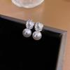 Gold-Plated Silver Diamond Pearl Stud Earrings - French Retro Luxury Design for Women