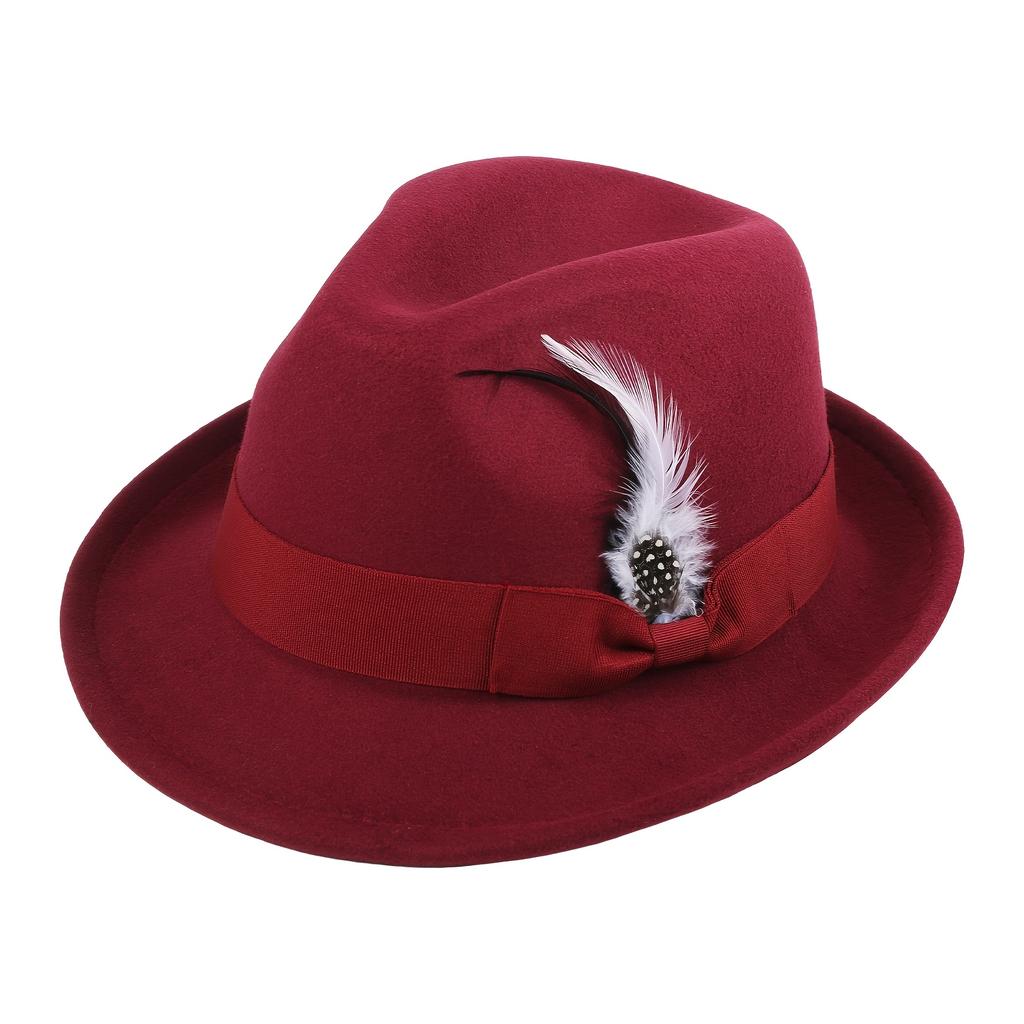 Men's Fedora Hat with Feather - Soft Jazz Dress Hat for Parties and Daily Wear