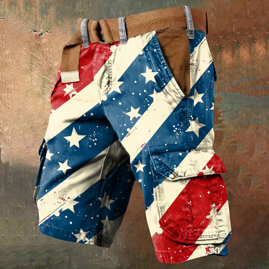 Ανδρικές Βερμούδες Εργασίας με Πολλαπλές Τσέπες και Εκτύπωση για την Ημέρα της Ανεξαρτησίας