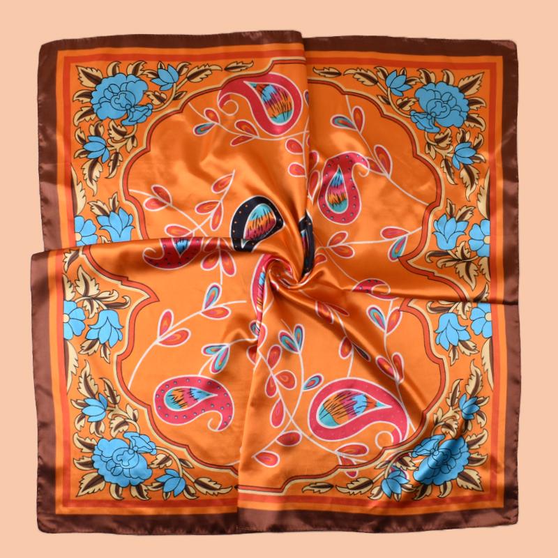 1PC Peacock Floral Print Satin Square Scarf Women's Hair Accessory Spring New Versatile Belt Bag Decor Silk Headband
