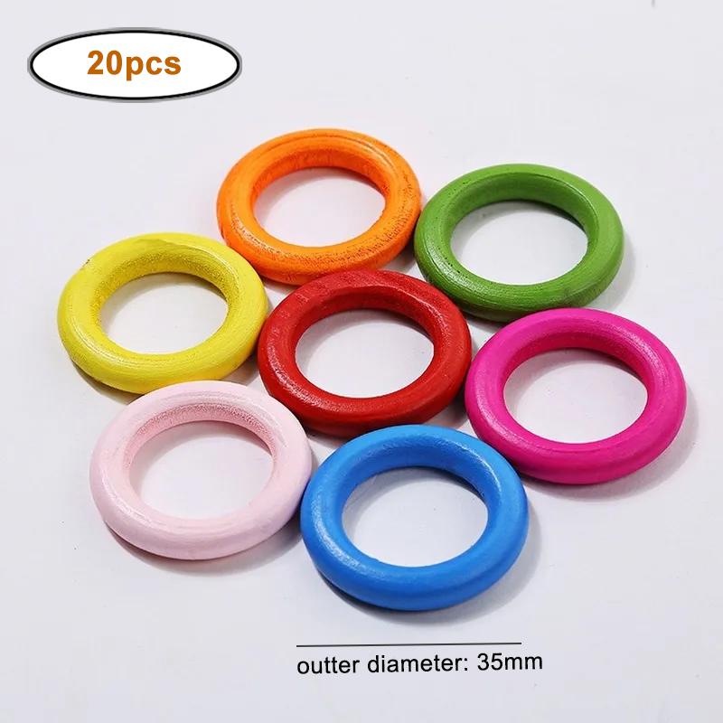 

20pcs/lot 35mm Mixed Color Donut Dyed Wood Beads Round Circle Ring Donut Wood Beads for Jewelry Making