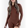 Women's Matte Long Sleeve Open-Back Yoga Jumpsuit with Shorts - Stylish Fitness Attire