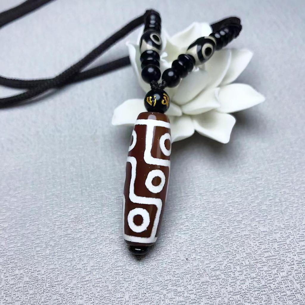 Ethnic Clavicle Necklace with 3, 6, and 9-Eyed Dzi Beads - Unisex Spring/Summer Short Chain