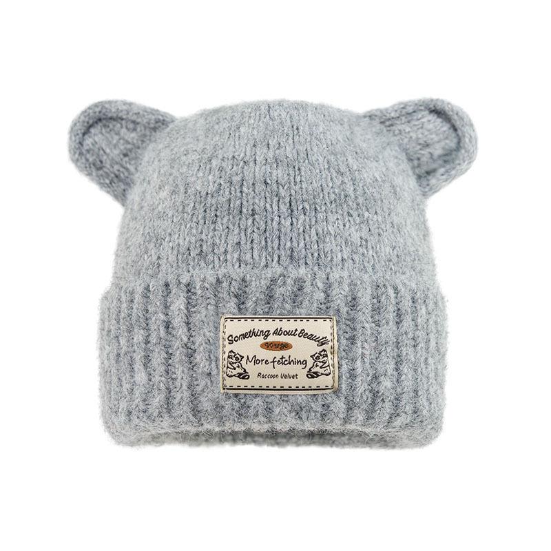 

Fashion versatile bear ears autumn and winter hat, the same for men and women, cold hat, big head circumference wool hat, Korean version of the One size темно-сірий