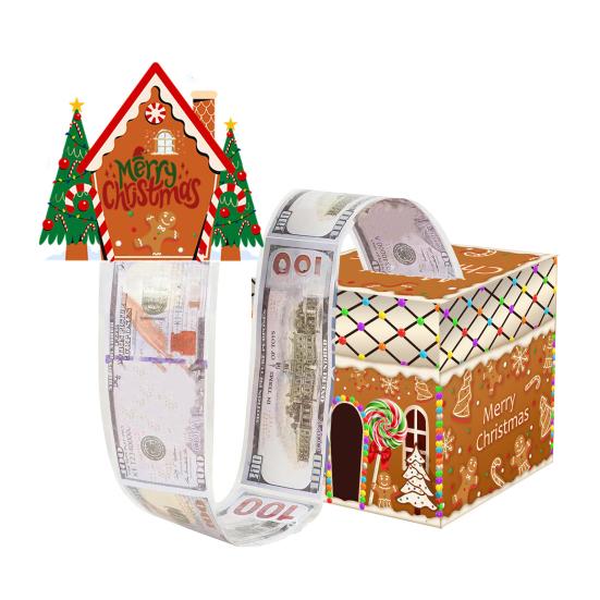 Christmas Money Box Pull-out Cash Gift Box DIY Holiday Money Gift Box with Transparent Bags Christmas Money Holder Pull Box for Kids Adults