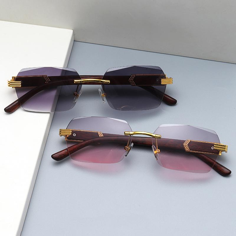 Luxury Brand Designer Square Rimless Sunglasses Women Men Fashion Vintage Popular Travel Sun Glasses Metal Shades