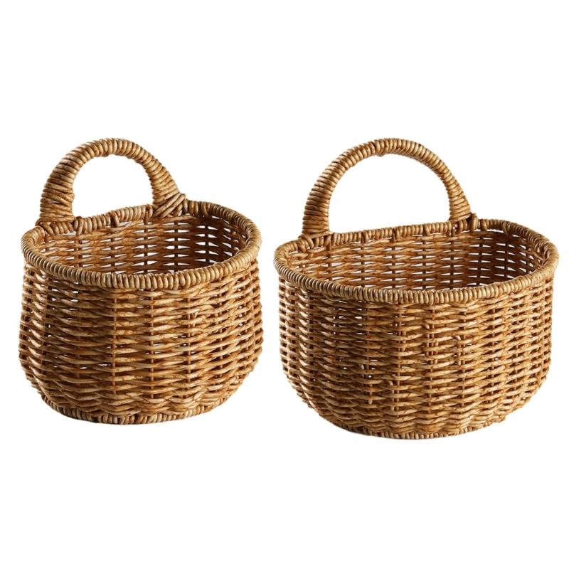 Handwoven Storage Basket with Handle Multifunction Collection Supplies for Dormitory Bedroom Sundries Organization