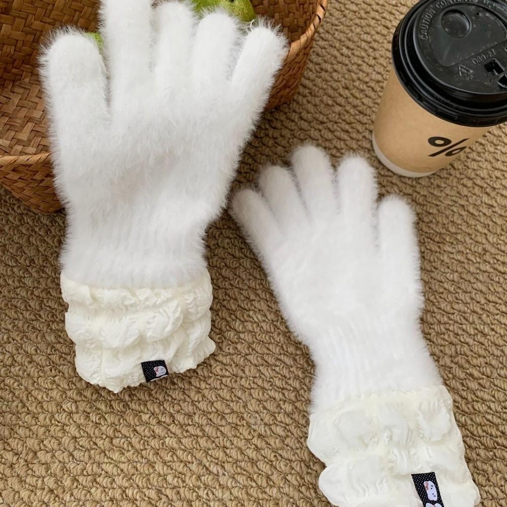 Star Bear Patch Design Full Finger Gloves Thick Plush Winter Gloves  Cold Weather