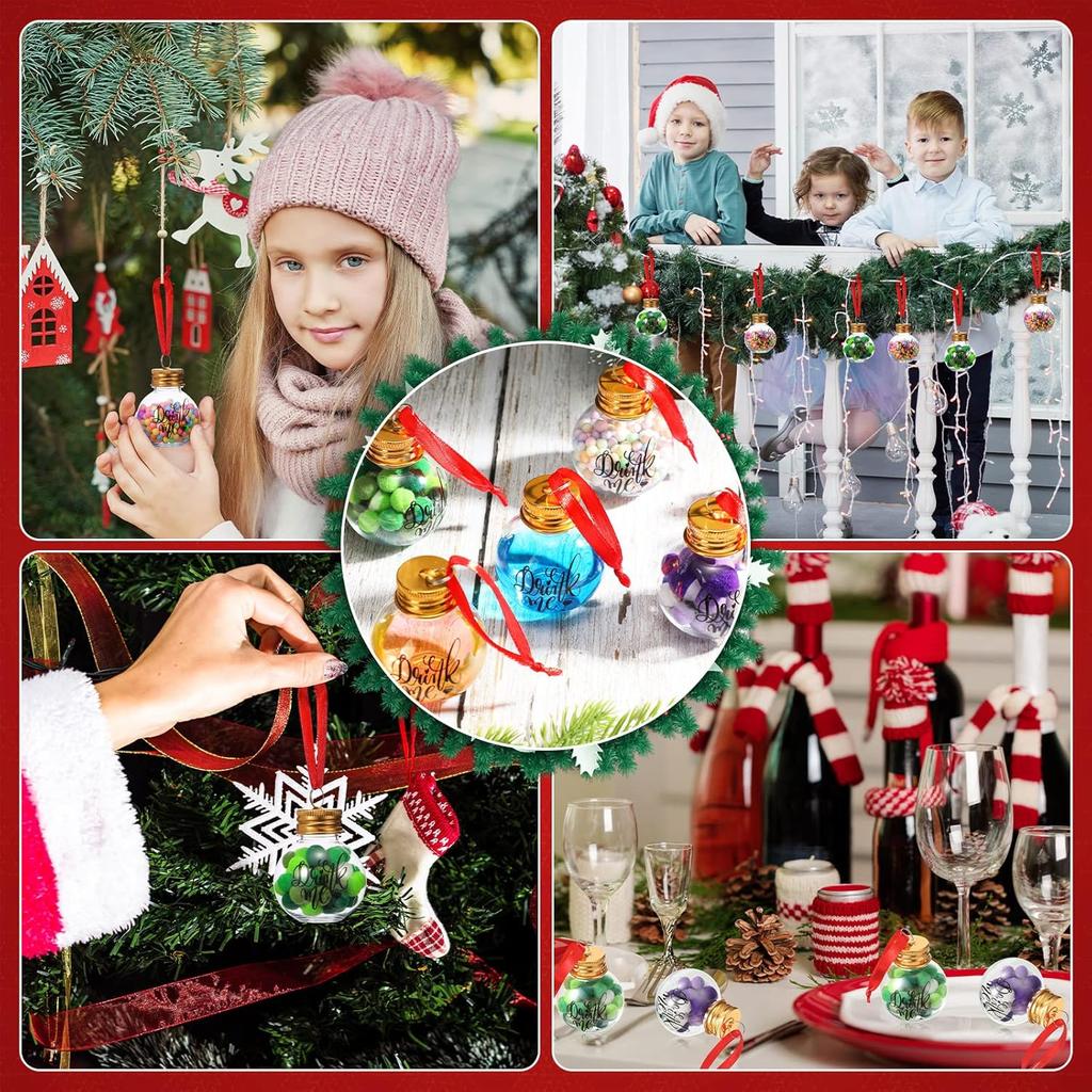 eBoot 24 Pcs Booze Balls Ornament Fillable Drink Me Ornaments for Christmas Tree