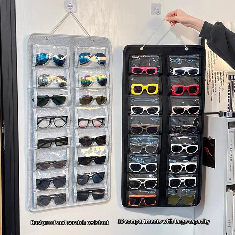 16Slots Felt Eyeglasses Stand Holder Dust Proof Wall-Mounted Pocket Storage For Sunglasses Glasses Display Hanging Bag Organizer
