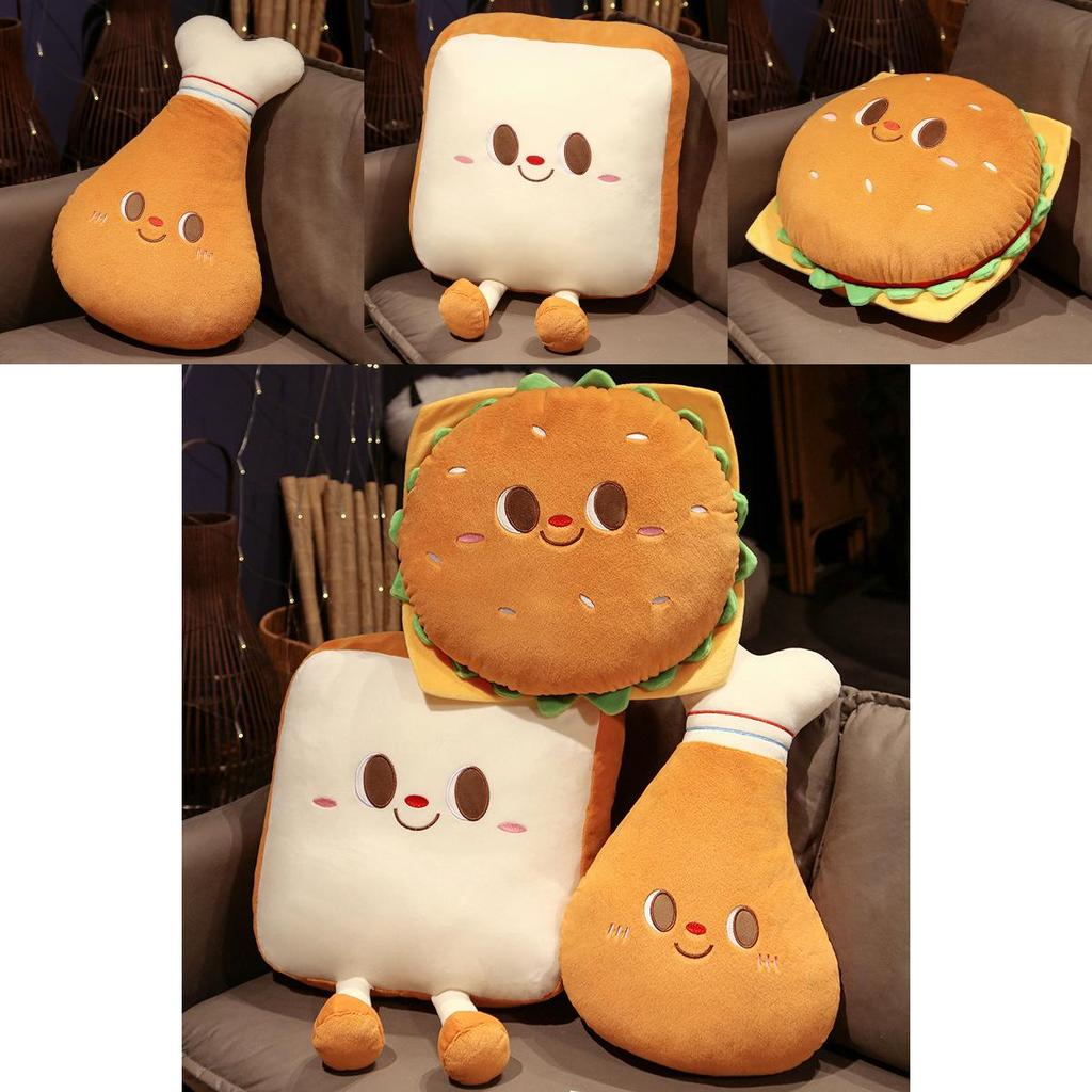 Adorable Soft Plush Hamburger Chicken Leg Toast Bread Pillow For Cozy Sleep And Decorative Use
