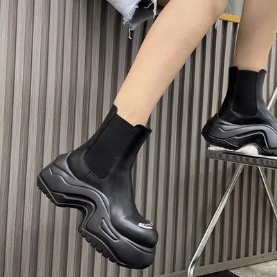 Buty Zimowe Czarne Platforma Botki Gotyckie Kobiety 2025 Nowe Casualowe Tylne Chelsea Damskie Botki do Kostki Damskie Krótkie Botki