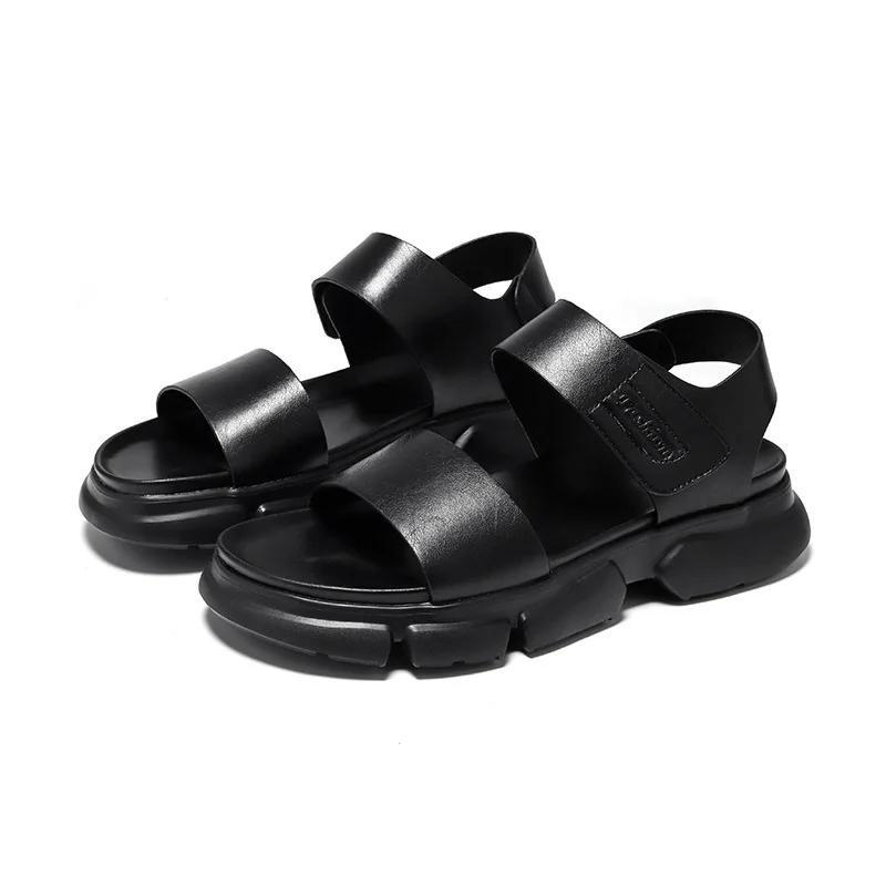 2025 Men's Cool Outdoor Slippers Men's Hollow Out Summer Sandals Leather Thick-soled Beach Shoes Non-slip Handmade Sandals