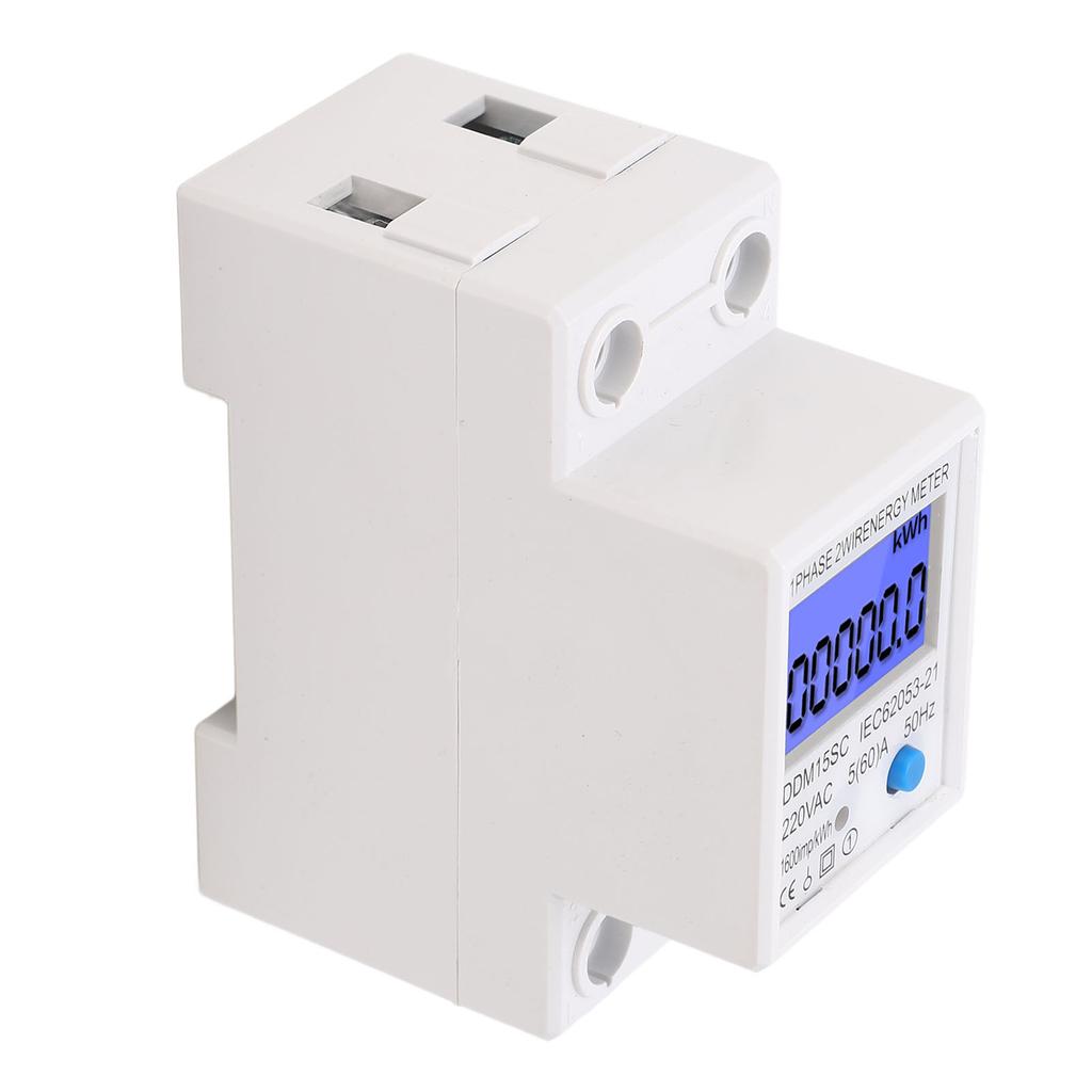 LCD Digital Energy Meter Single Phase 2P Electricity Usage Monitor DIN Rail Electric Tester 5A