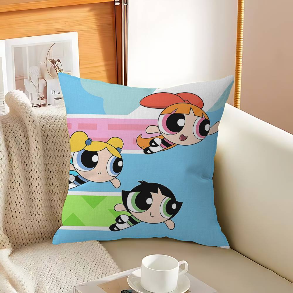 Cute Powerpuffs-Girls Classic Anime Cushion Cover Inches Farmhouse Decor Home Throw Pillow Covers For Couch Decorations