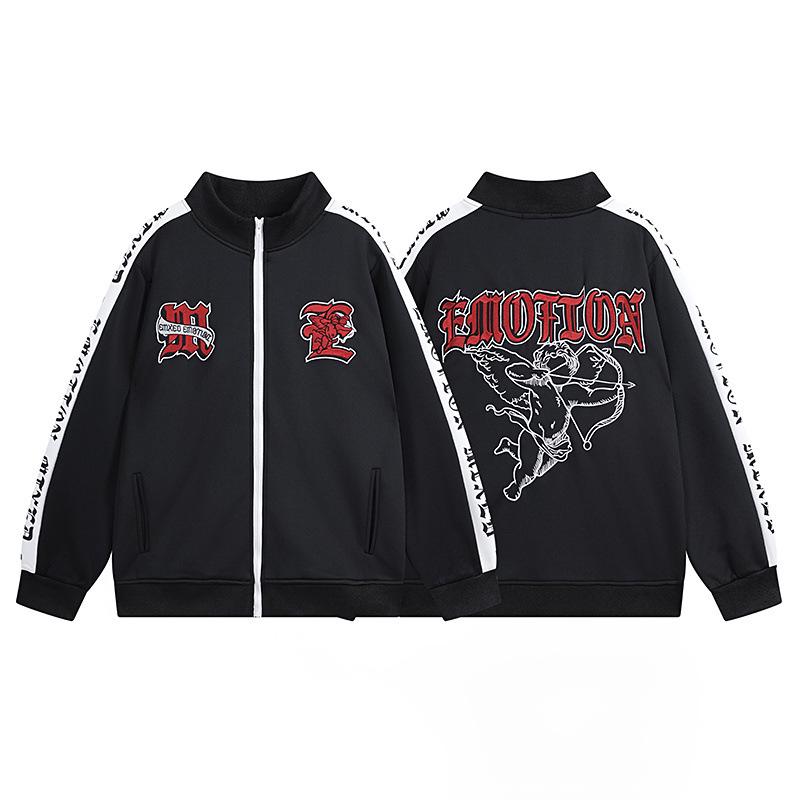 Unisex Rhinestone Zipper Hooded Cardigan & Sweatpants Set with Letter Print.
