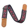 Guitar Strap Embroidered Belt Adjustable Length Vintage Jacquard Band with Leather End for Bass