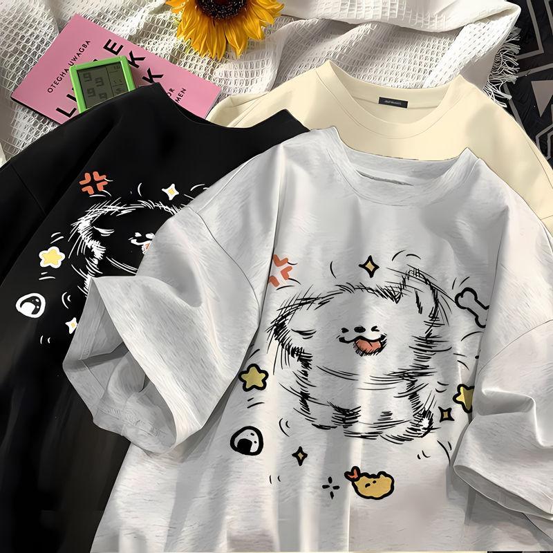 

Женская милая футболка с коротким рукавом из тяжелого хлопка нишевого дизайна - Летний студенческий стиль, принт, омолаживающий, парная футболка. S for up to 90 lbs