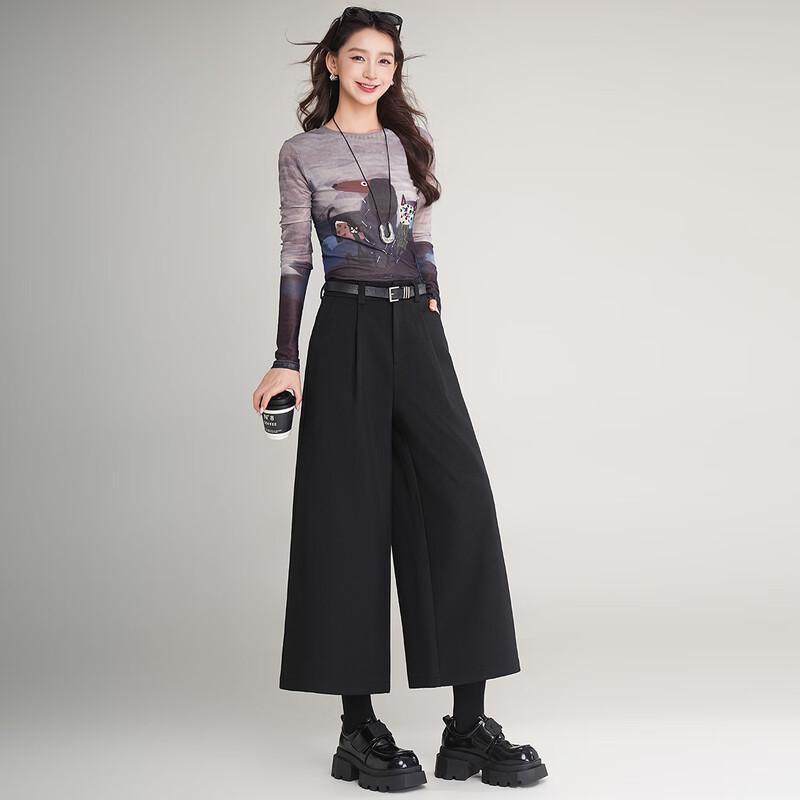 Bailuyu Women's Simple Wide-Leg Cropped Pants