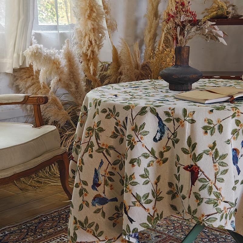 Rural Retro Tablecloth Cotton And Linen Jacquard Fabric Flower And Bird Dining Table Cloth Thickened Coffee Table Cloth Tv Cabinet Cover Towel