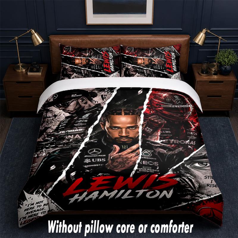 Set Biancheria da Letto Lewis Hamilton Design 1 Copripiumino + 2 Federe Morbido Traspirante Biancheria da Letto per la Casa