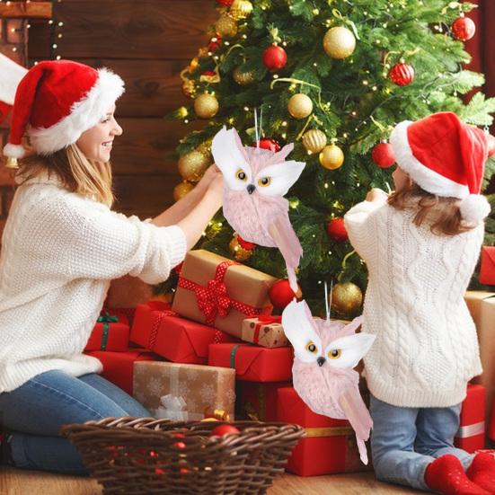 2 buc decor bufniță roz de Crăciun decor reutilizabil de vacanță pentru brad de Crăciun agățat 3D de pluș ornament pentru animale pandantiv accesorii pentru petreceri cadou