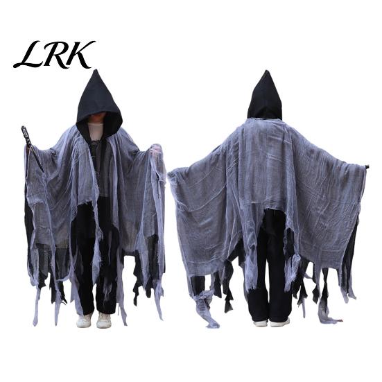 Stage Performance Ghost Cloak Grim Reaper Hooded for Men Women, Adult Scary Gothic Gauze Cape Wizard Cape, Halloween Cosplay Costume Masquerade Party